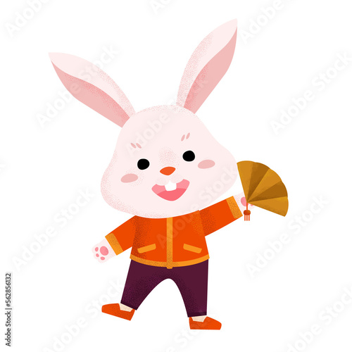 Cute rabbit character wearing Chinese's costume. Bunny party for Chinese New Year. Lunar New Year.