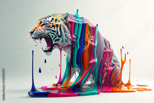 melting dripping plastic forming a tiger, generative ai