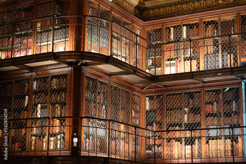 Old books in shelves in the Morgan Library in New York City in the United States