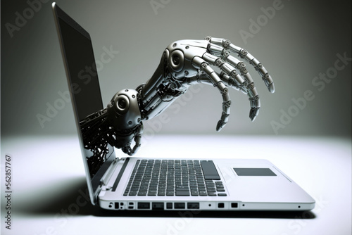 A robotic hand coming out of a laptop. Generative AI