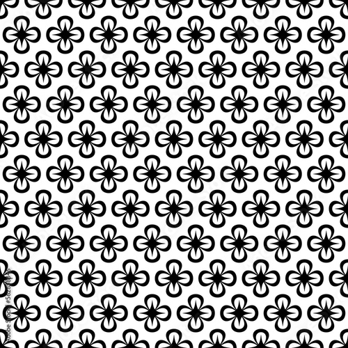 Floral geometric seamless pattern. Retro simple minimalist pattern with black flowers on the white background. Classic black and white ornament.