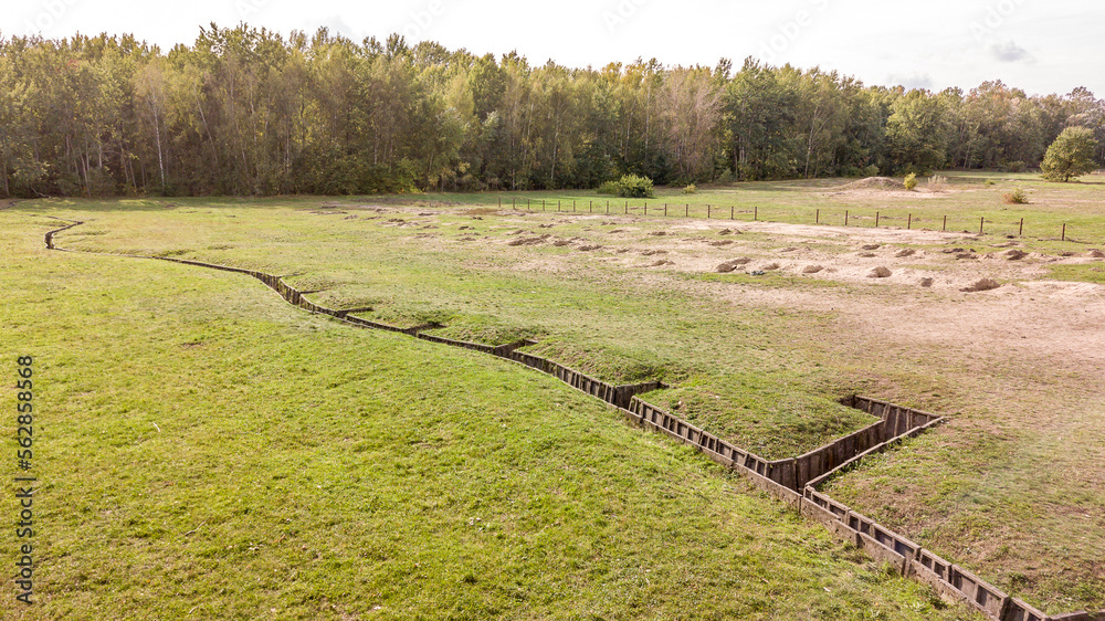 Military trench line aerial photo
