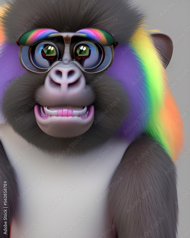 Fototapeta premium very cute fluffy rainbow monkey generative ai