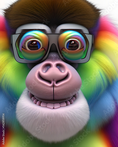 very cute fluffy rainbow monkey generative ai