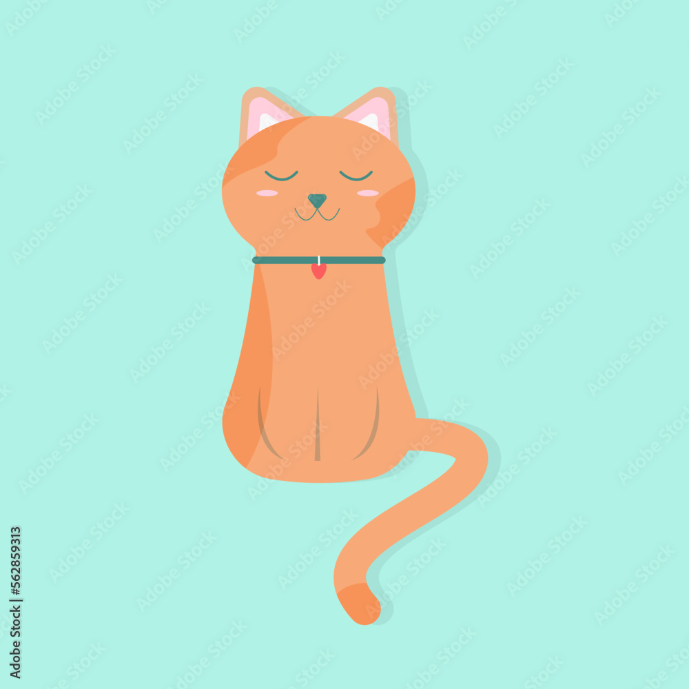 Fototapeta premium Red cat on a green background. Vector illustration.
