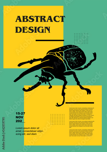 Hercules beetle (Dynastes hercules). Vector poster with insects. Engraving illustrations and typography. Background images for cover, banner