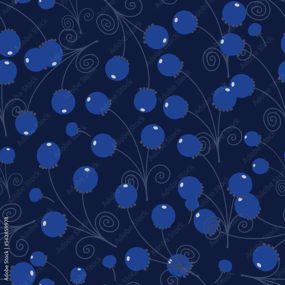 Seamless pattern with blue berries.  Vector file for designs.