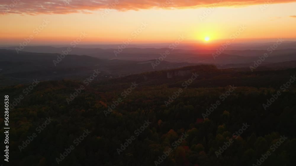Aerial video of colorful Carpathian landscape by sunset. Autumn scenery in central Romania. Aerial video of colorful Carpathian landscape by sunset. Autumn scenery in central Romania.