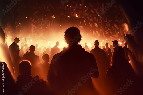 Crowded music festival silhouettes. Generative AI