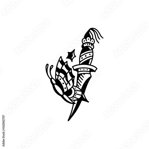 dagger and butterfly vector illustration