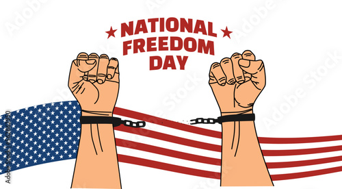 national freedom day graphic vector illustration with two hand apart from handcuffs