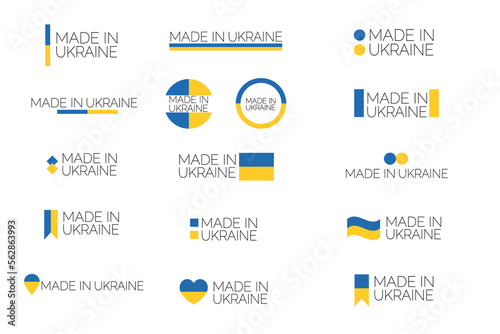 made in Ukraine labels set, Ukrainian product emblem. vector