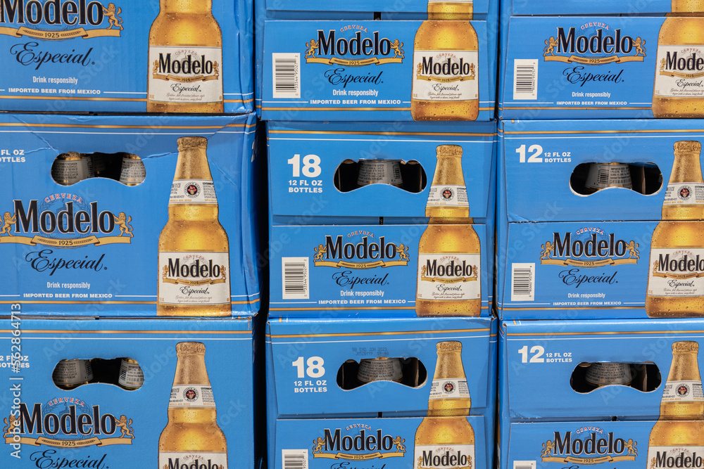 Modelo beer display. Modelo beer is brewed in Mexico for AB InBev