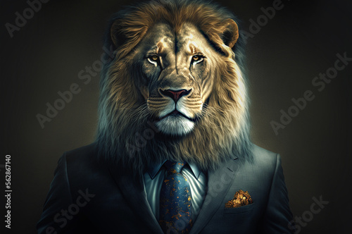 portrait of a lion in suit