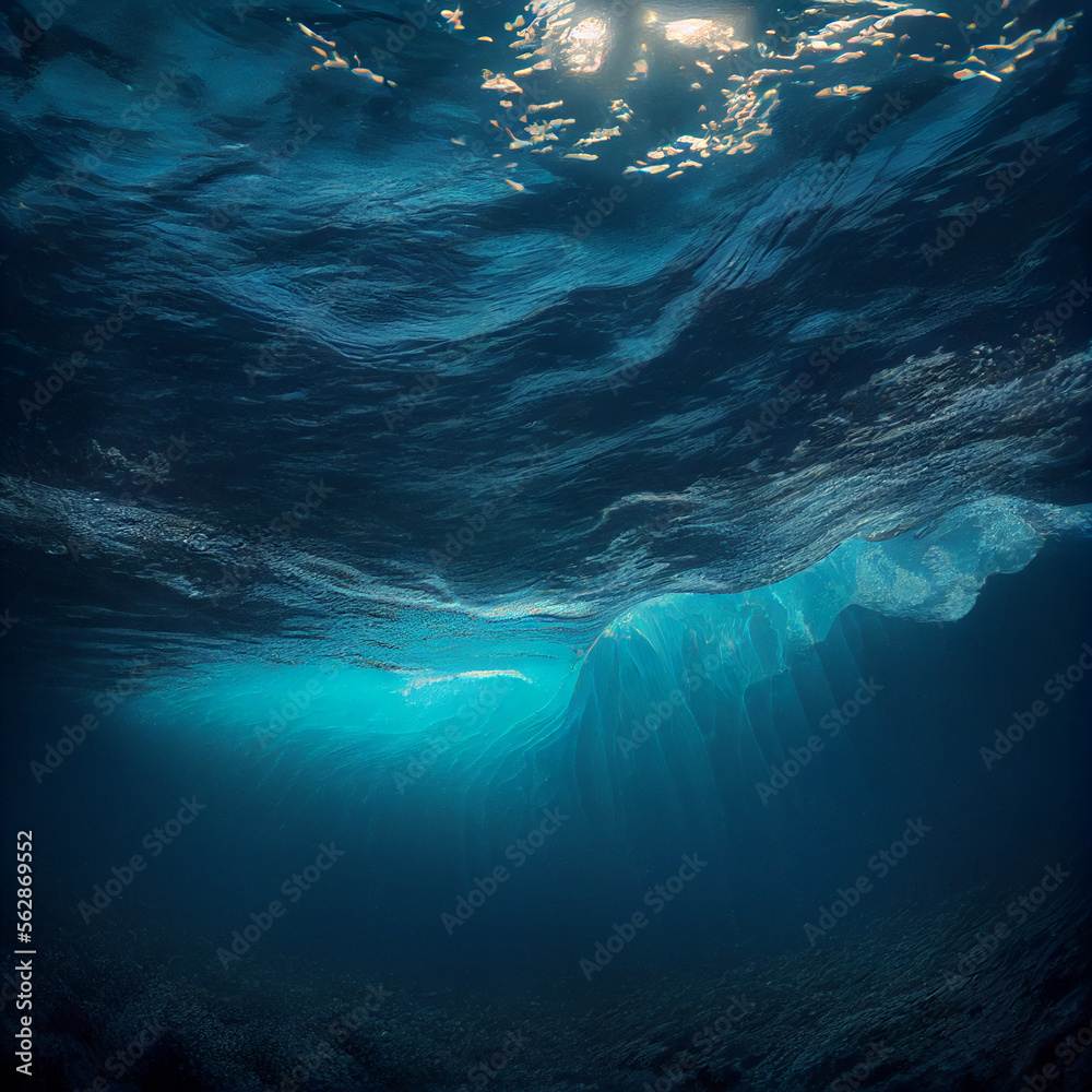 Blue ocean surface seen from inside the sea.