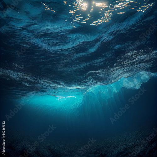 Blue ocean surface seen from inside the sea.