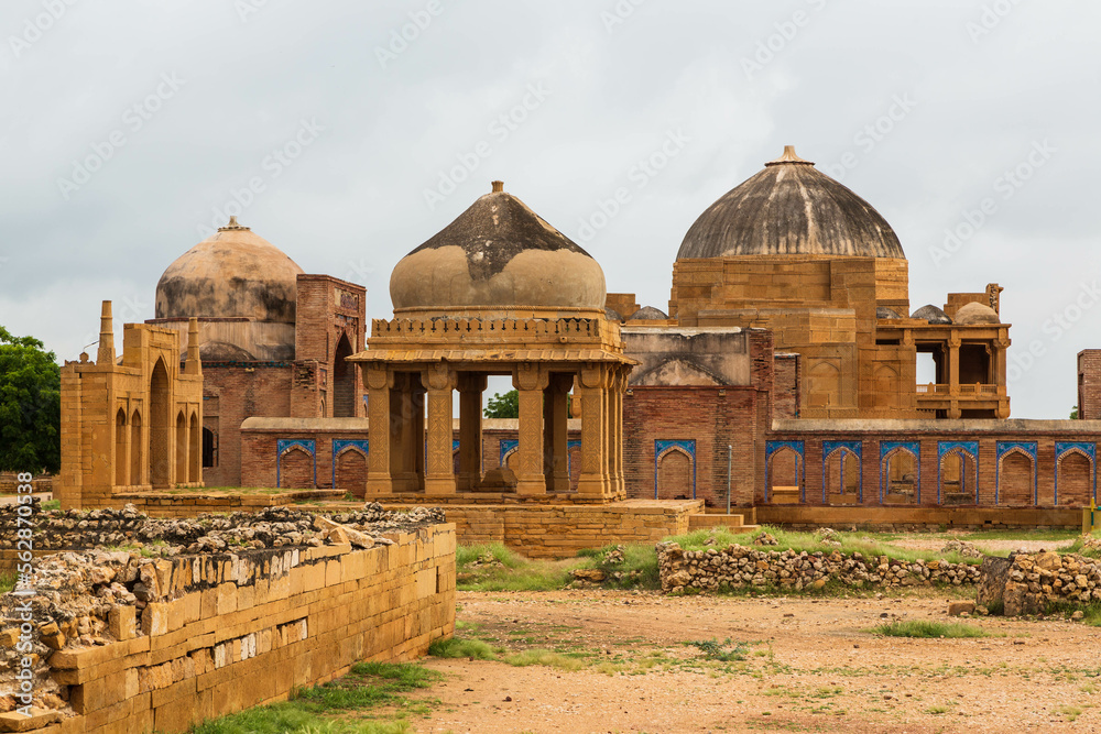 Fototapeta premium Ancient mausoleum at Makli Hill in Thatta, Pakistan. Necropolis, graveyard
