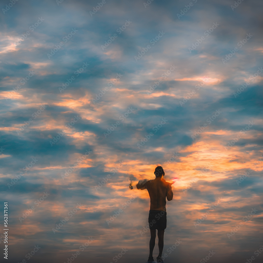 Man Walking In Sunset Sky 