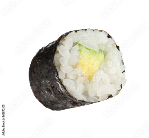 Delicious fresh sushi roll with avocado isolated on white