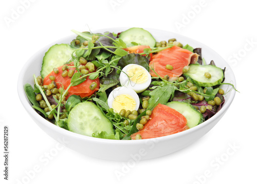 Bowl of salad with mung beans isolated on white