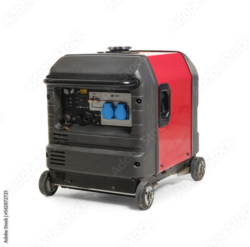 Portable gasoline generator on white background