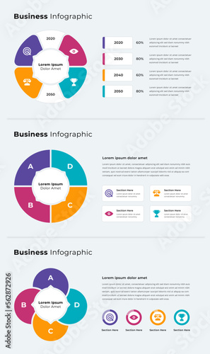 3 slides infographic presentation with 4 steps