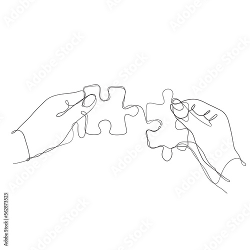 continuous line drawing hand put together puzzle jigsaw illustration vector