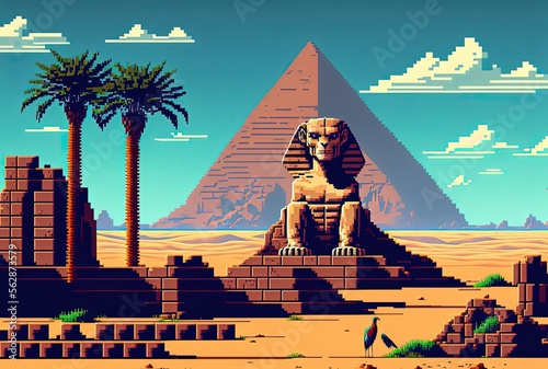 Pixel art ancient egypt with pyramids and monuments  background in retro style for 8 bit game  Generative AI 