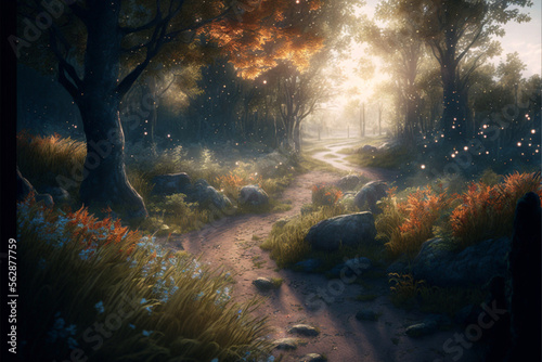 Mysterious magical forest with mystic lights © LaSombra