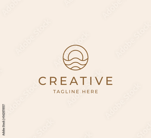 High Tide Sea logo design. Vintage logo design vector line icon template