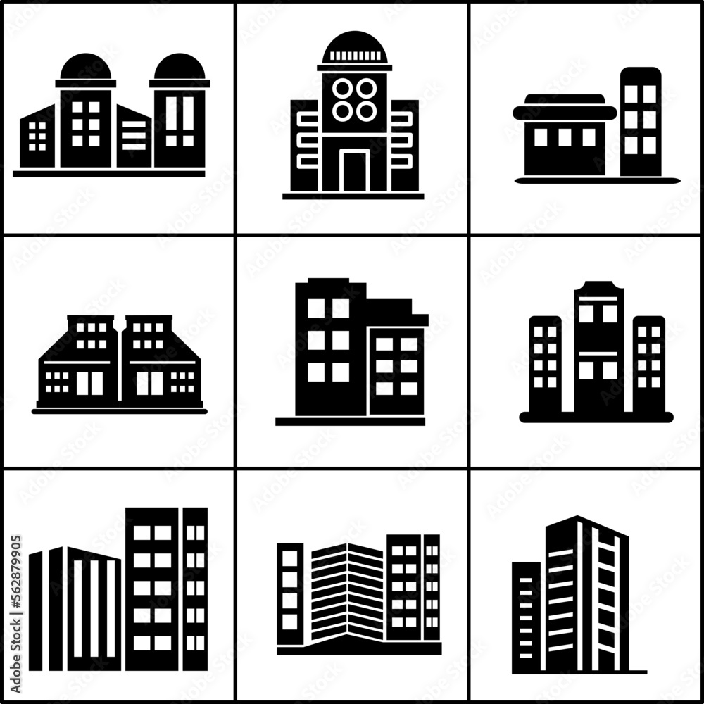 Building vector icon set. Illustration isolated for graphic and web design..eps