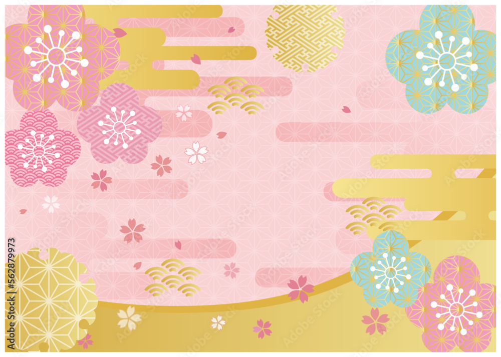 Fototapeta premium 梅桜金箔和柄背景-横型