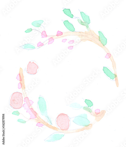 Wreath, frame, plant, flowers, foliage, spring, easter, sketch. Watercolor, art decoration, sketch. Illustration hand drawn modern