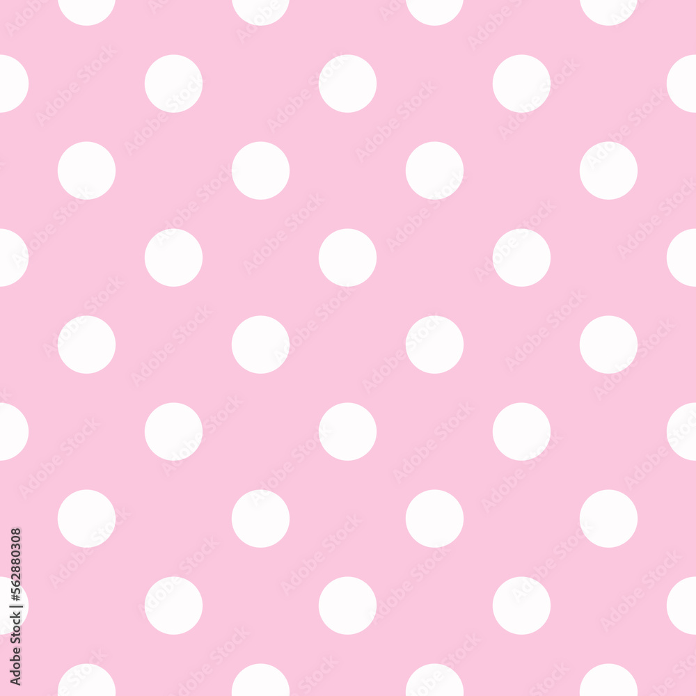 Seamless polka dot pink and white pattern. Minimal fashionable design. Polka dots trendy background, tile. For fabric pattern, card, decor, wrapping paper