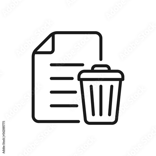 Paper and trash can. Delete file icon line style isolated on white background. Vector illustration