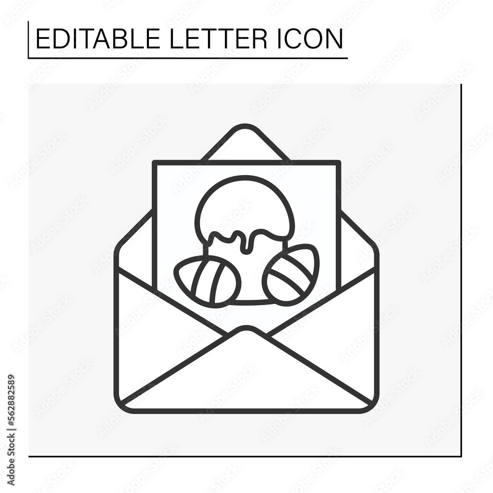 Postcard line icon. Easter leaflet. Greeting with spring holiday. Eggs and sweet cake.Letter concept. Isolated vector illustration. Editable stroke Postcard line icon. Easter leaflet. Greeting with spring holiday. Eggs and sweet cake.Letter concept. Isolated vector illustration. Editable stroke