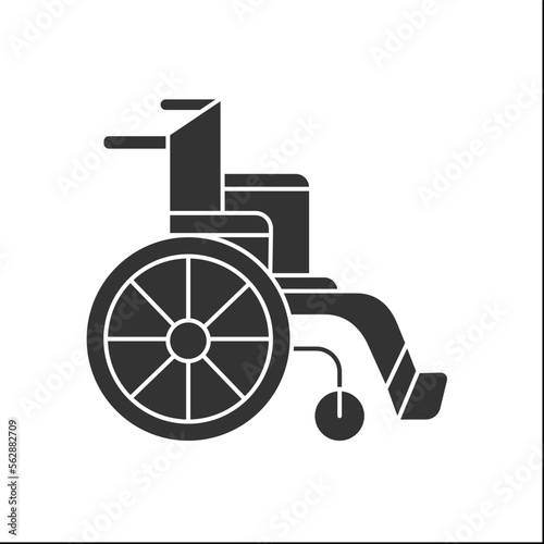  Wheelchair glyph icon. Chair with wheels for transport illness. Disability.Medical devices concept.Filled flat sign. Isolated silhouette vector illustration