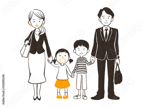 4人家族　共働き　兄妹　若い夫婦　幼い子ども