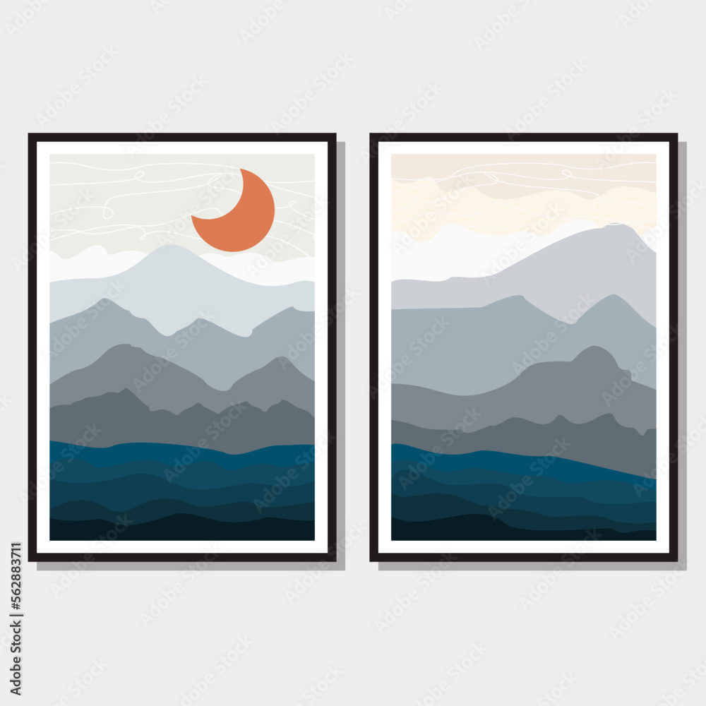 landcape art vector template. flat abstract background graphic print illustration in comtemporary style.