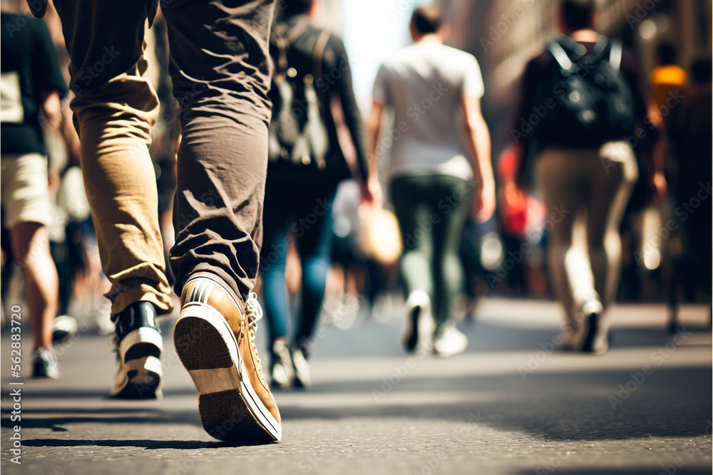 Fototapeta premium Walking in the City: The Intersection of Urban Design and Pedestrian Culture (AI Generated)