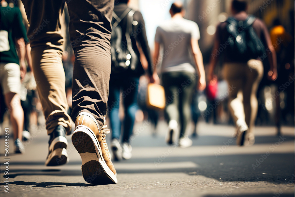 Fototapeta premium Walking in the City: The Intersection of Urban Design and Pedestrian Culture (AI Generated)