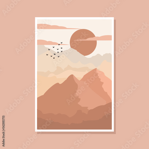 landcape art vector template. flat abstract background graphic print illustration in comtemporary style.
