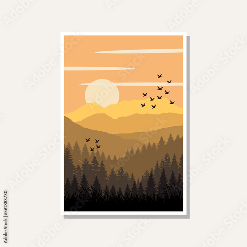 landcape art vector template. flat abstract background graphic print illustration in comtemporary style.