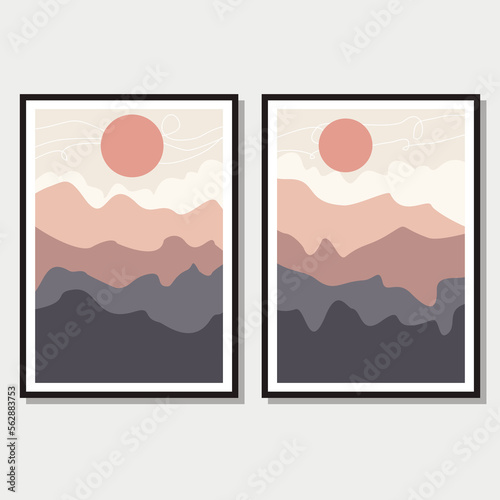 landcape art vector template. flat abstract background graphic print illustration in comtemporary style. photo