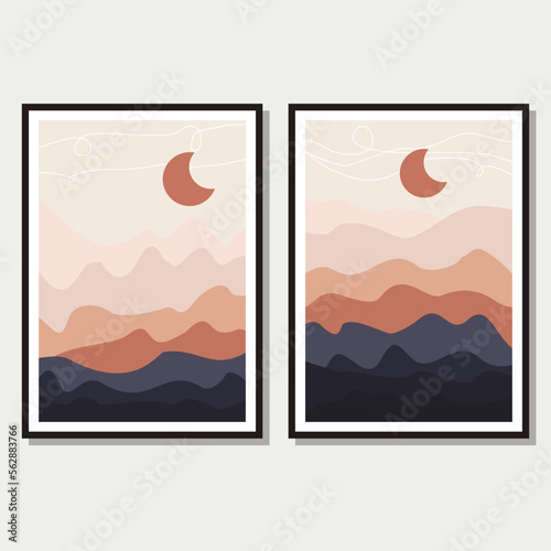 landcape art vector template. flat abstract background graphic print illustration in comtemporary style.