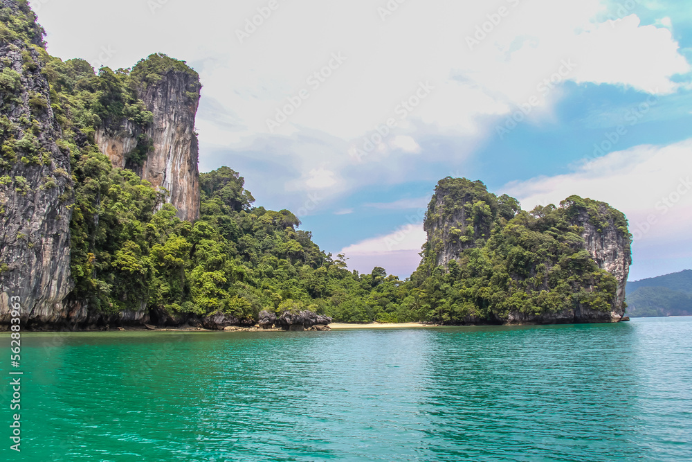 Small beach and green waters in Phang Nga Bay, Small beach and green waters in Phang Nga Bay,