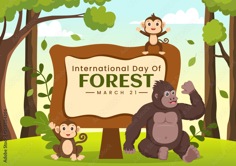 Naklejka premium World forestry day on March 21st Illustration to Educate, Love and Protect the Forest in Flat Cartoon Hand Drawn Landing Page Templates