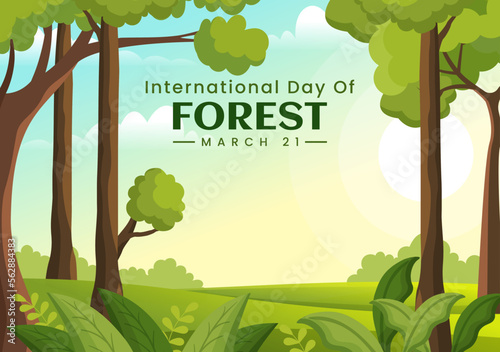 World forestry day on March 21st Illustration to Educate, Love and Protect the Forest in Flat Cartoon Hand Drawn Landing Page Templates