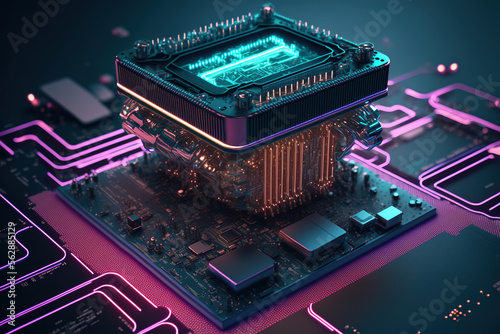 Close Up of Computer Electronic Circuit Board - Processor for Supercomputer, Technology Concept. Generative AI photo