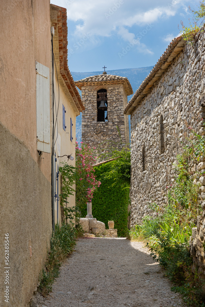 Church tower in the beautiful village of Brantes in the Ventoux region, Vaucluse, Provence, France